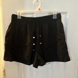 Zara Black Linen Drawstring Shorts with Beads